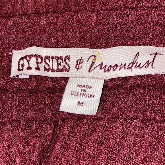 Gypsies & Moondust Top Thermal Waffle Knit Burgundy floral sheer Sleeve size M - Picture 4 of 12